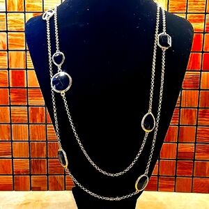 Alfani Goldtone Long Necklace with Black Rivoli Faux Stone in Bezel Setting